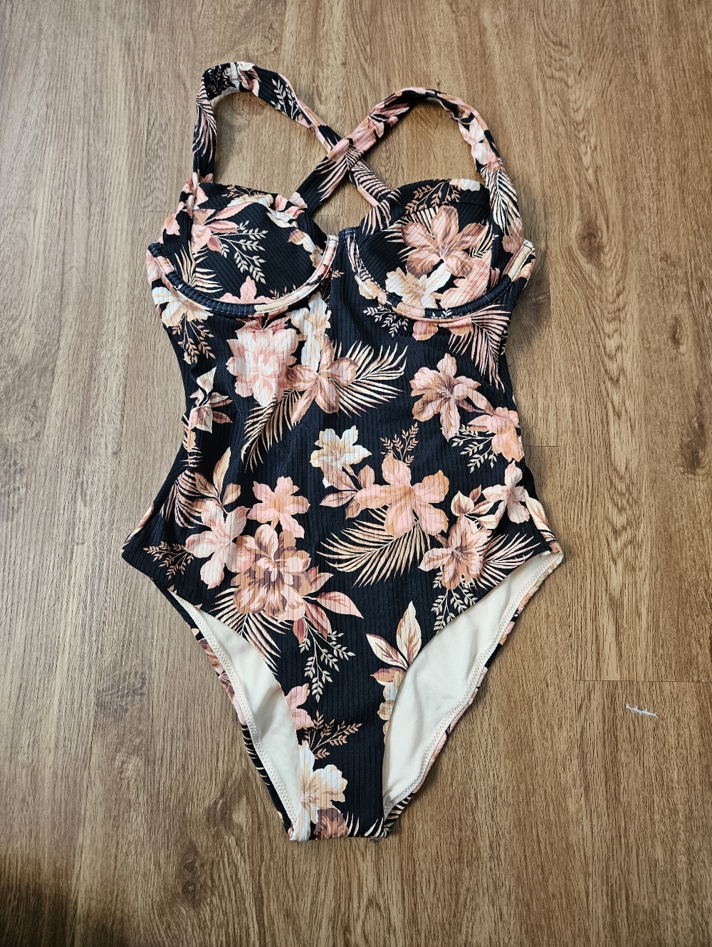 Rip Curl Floral One-Piece Swimsuit in Black and Peach